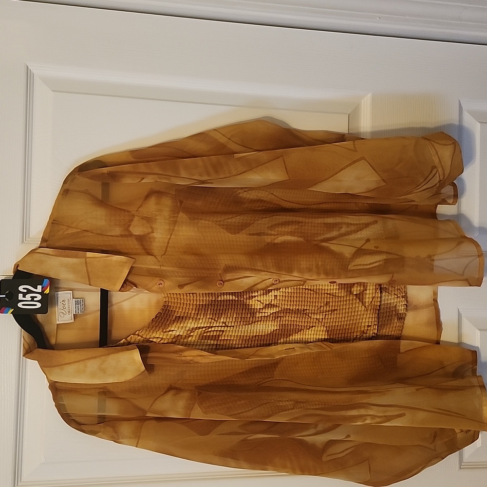 #52 Voir Stylish Women's Gold Sheer Crinkle Shell & Blouse